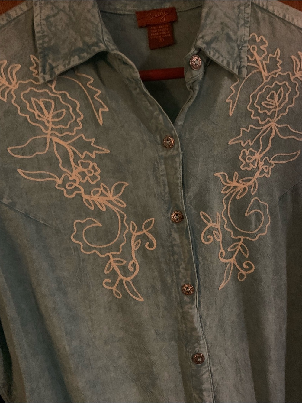 Casual Embroidered Western-Style Woman’s Shirt - Light Teal